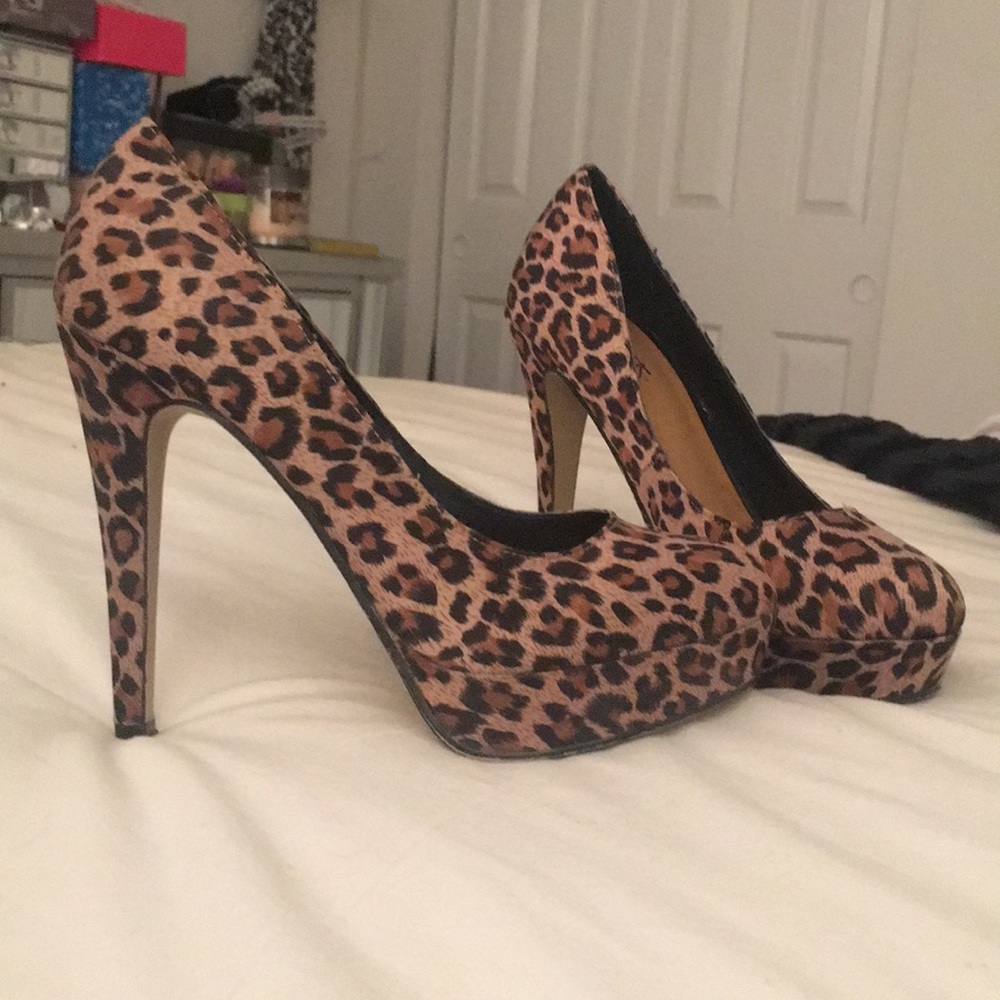 City Streets Round Toe Platform Leopard Heels